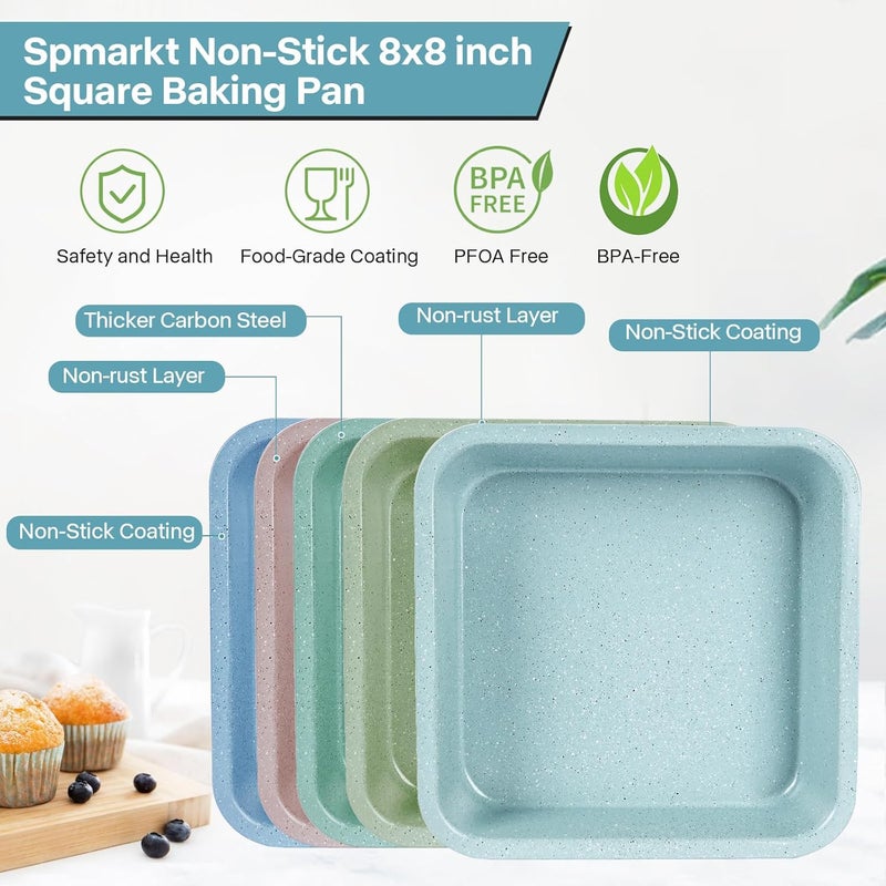 Spmarkt 2-Pack 8 inch Square Baking Pan, Non-Stick Square Cake Pan for Cakes Lasagna Brownies, 8x8 Baking Pan, Even Heating, Easy to Clean, Light Blue - Image 2
